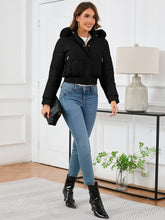 Load image into Gallery viewer, Pocketed Long Sleeve Cropped Hooded Winter Coat