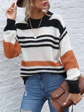 Load image into Gallery viewer, Contrast Striped Round Neck Long Sleeve Sweater