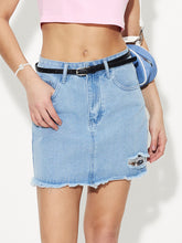 Load image into Gallery viewer, Distressed Raw Hem Mini Denim Skirt