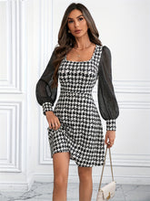 Load image into Gallery viewer, Houndstooth Square Neck Long Sleeve Mini Dress