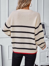 Load image into Gallery viewer, Striped Round Neck Dropped Shoulder Sweater