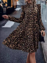 Load image into Gallery viewer, Ruffled Leopard Mock Neck Long Sleeve Mini Dress