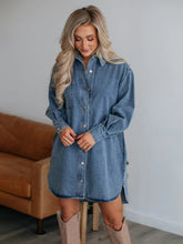 Load image into Gallery viewer, Button Up Collared Neck Long Sleeve Denim Dress