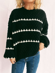 Contrast Stripes Round Neck Long Sleeve Sweater