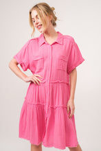 Load image into Gallery viewer, And The Why Full Size Raw Edge Washed Tiered Shirt Dress