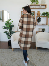 Load image into Gallery viewer, FAM-FAM Plaid Collared Neck Long Sleeve Longline Jacket