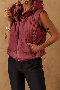 Drawstring Zip Up Vest Coat