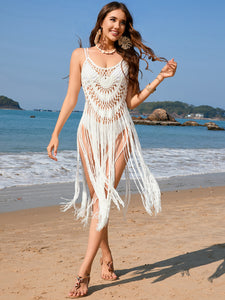 Fringe Openwork Spaghetti Strap Cover-Up