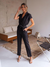 Load image into Gallery viewer, Tied Collared Neck Short Sleeve Jumpsuit