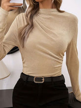 Load image into Gallery viewer, Ruched Mock Neck Long Sleeve T-Shirt