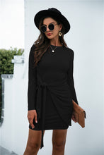 Load image into Gallery viewer, Tied Round Neck Long Sleeve Mini Dress