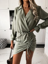 Load image into Gallery viewer, Drawstring Long Sleeve Mini Dress