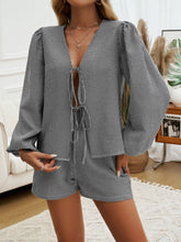 Load image into Gallery viewer, Devine Tied Long Sleeve Top and Shorts Set