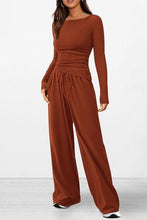 Load image into Gallery viewer, Round Neck Long Sleeve Top and Pants Set