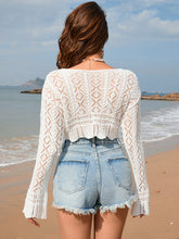 Load image into Gallery viewer, Drawstring Openwork Long Sleeve Cover-Up