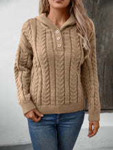 Load image into Gallery viewer, Cable-Knit Long Sleeve Hooded Sweater