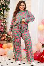 Load image into Gallery viewer, Plus Size Printed Round Neck Long Sleeve Top and Pants Set