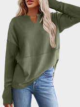 Load image into Gallery viewer, Waffle-Knit Notched Long Sleeve T-Shirt