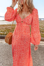 Load image into Gallery viewer, Printed V-Neck Long Sleeve Midi Dress