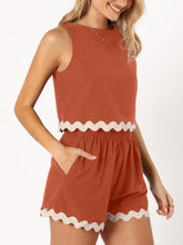 Load image into Gallery viewer, Contrast Trim Round Neck Top and Shorts Set