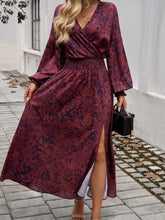 Load image into Gallery viewer, Devine Split Printed Surplice Long Sleeve Midi Dress