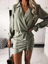 Load image into Gallery viewer, Drawstring Long Sleeve Mini Dress