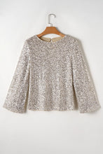 Load image into Gallery viewer, Cutout Sequin Round Neck Long Sleeve Blouse