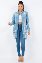 Load image into Gallery viewer, American Bazi Distressed Button Up Long Sleeve Denim Jacket