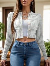 Load image into Gallery viewer, Button Up Round Neck Long Sleeve Cardigan