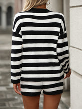 Load image into Gallery viewer, Striped Round Neck Top and Shorts Sweater Set