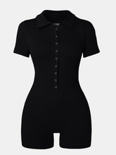 Load image into Gallery viewer, Collared Neck Short Sleeve Active Romper