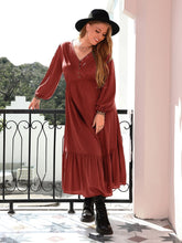 Load image into Gallery viewer, Plus Size Quarter Button V-Neck Long Sleeve Dress