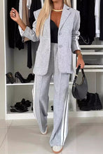 Load image into Gallery viewer, Full Size Contrast Lapel Collar Top and Pants Set