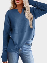 Load image into Gallery viewer, Waffle-Knit Notched Long Sleeve T-Shirt