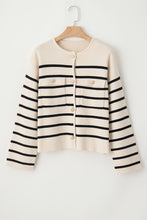 Load image into Gallery viewer, Striped Button Up Round Neck Cardigan