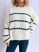 Load image into Gallery viewer, Contrast Stripes Round Neck Long Sleeve Sweater