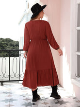 Load image into Gallery viewer, Plus Size Quarter Button V-Neck Long Sleeve Dress