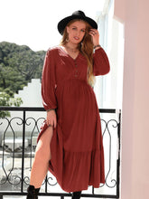 Load image into Gallery viewer, Plus Size Quarter Button V-Neck Long Sleeve Dress