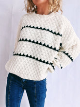 Load image into Gallery viewer, Contrast Stripes Round Neck Long Sleeve Sweater