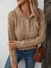 Load image into Gallery viewer, Cable-Knit Long Sleeve Hooded Sweater