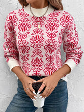 Load image into Gallery viewer, Perfee Flower Round Neck Long Sleeve Sweater