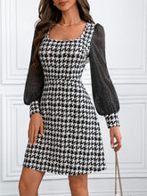 Load image into Gallery viewer, Houndstooth Square Neck Long Sleeve Mini Dress