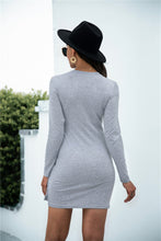 Load image into Gallery viewer, Tied Round Neck Long Sleeve Mini Dress