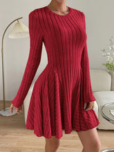 Load image into Gallery viewer, Ribbed Round Neck Long Sleeve Dress