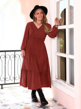 Load image into Gallery viewer, Plus Size Quarter Button V-Neck Long Sleeve Dress