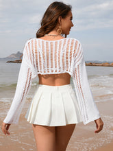 Load image into Gallery viewer, Openwork Boat Neck Long Sleeve Cover-Up