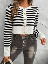 Load image into Gallery viewer, Devine Striped Round Neck Button Down Cardigan