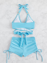 Load image into Gallery viewer, Crisscross Tied Top and Drawstring Shorts Swim Set