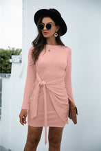 Load image into Gallery viewer, Tied Round Neck Long Sleeve Mini Dress