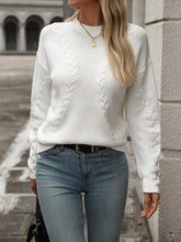 Load image into Gallery viewer, Cable-Knit Round Neck Long Sleeve Sweater